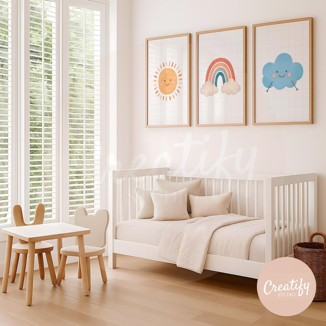 Printable Nursery Wall Art Set of 3 | Sun, Rainbow & Cloud Prints ...