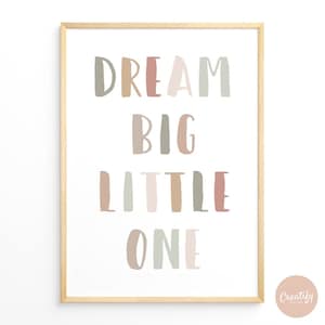 Afdrukbaar Dream Big Little One – kunst aan de muur kinderkamer, digitale downloadposter voor kinderkamer