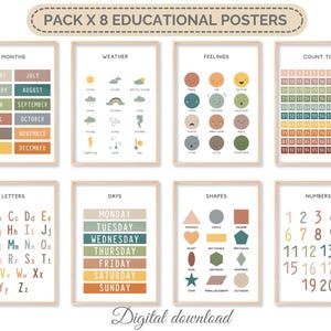 Pósteres educativos Montessori - Decoración de pared imprimible para el aprendizaje infantil - Arte minimalista para sala de juegos - Descarga digital