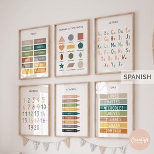 Set of 6 Printable Educational Posters in Spanish - Classroom or Playroom Decor - Digital Download