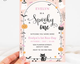 Spooky One Invitation, Spooky One Halloween Birthday Invitation, First Boo-Day Invite, First Birthday Invitation Girl, Pink Halloween Invite