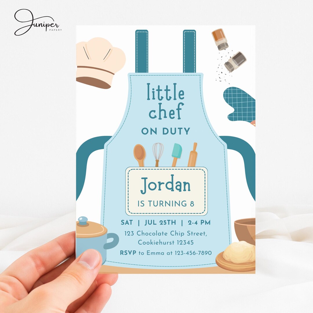 Editable Cooking Birthday Invitation, Little Chef Cooking Birthday ...