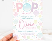Bubble Birthday Invitation, Second Birthday Invite Bubbles, Pastel 2 Year Old Girl Birthday Invite, Girls Birthday Invitation Bubbles
