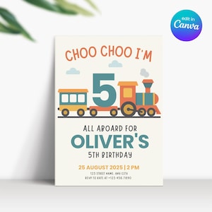 Invitation Choo Choo Train thème, 5e anniversaire Train Invitation, Invitation d'anniversaire garçon de 5 ans, Invitation d'anniversaire de transport de véhicule