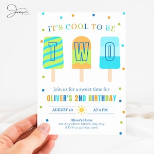 Popsicle Invitation 2nd Birthday, Ice Cream Birthday Invitation, 2 Year Old Birthday Invite, Summer Popsicles Birthday Invitation Boy & Girl