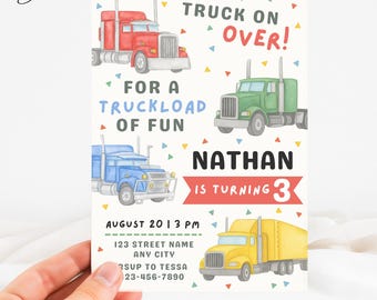 Semi Truck Birthday Invitation, Classic Truck Invitation, Vehicle Transportation Invitation, Big Rig Party Invite, 18 Wheeler Invitation