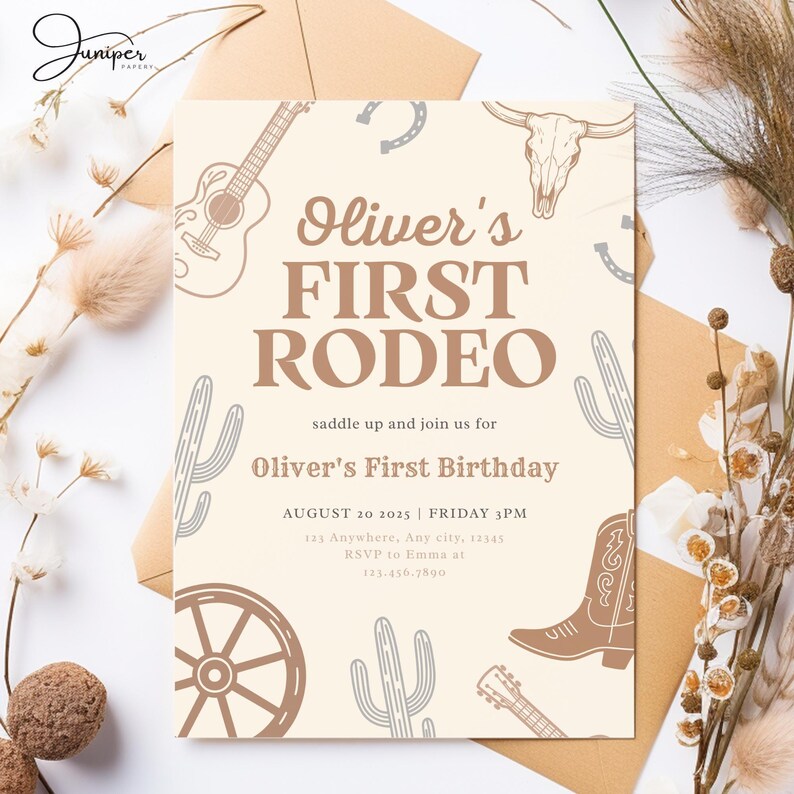 My First Rodeo Birthday Baby Boy Invite, First Birthday Invitation Boy, My First Rodeo Birthday Invitate, Cowboy First Rodeo Birthday Invite image 6