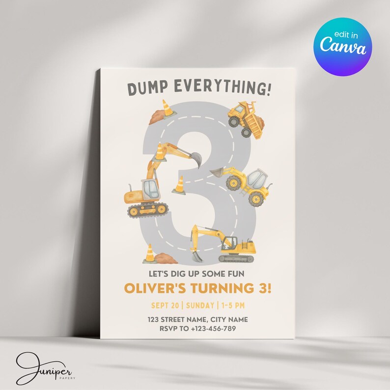 3rd Birthday Construction Invite