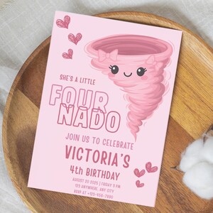 Fournado Birthday Invitation Girl | Canva Template | Twonado Invite
