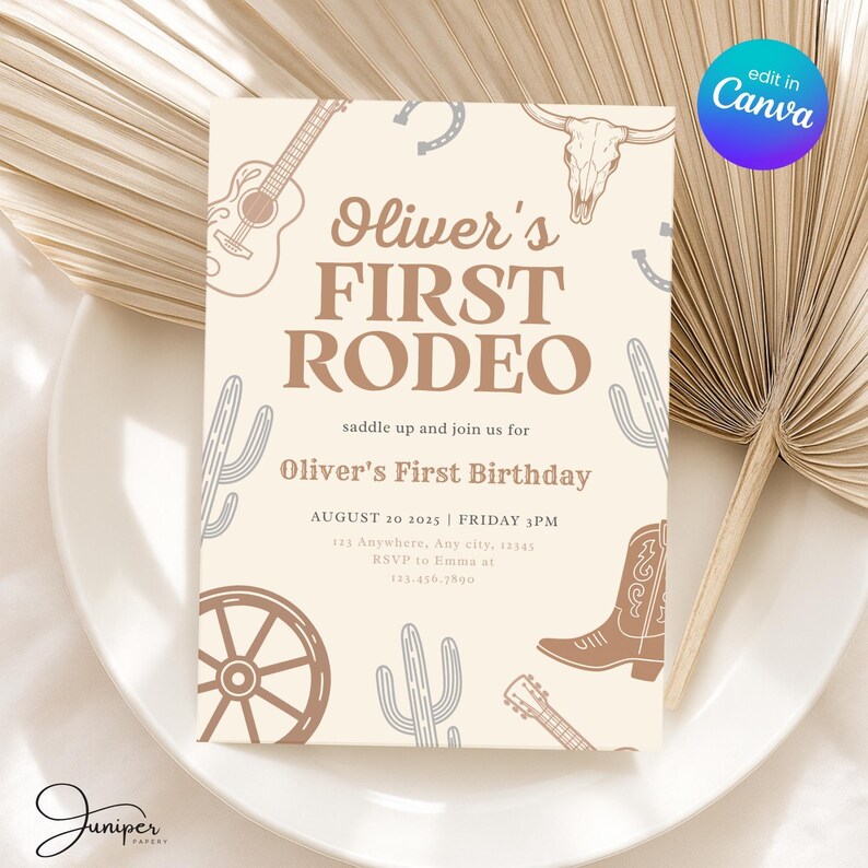 My First Rodeo Birthday Baby Boy Invite, First Birthday Invitation Boy, My First Rodeo Birthday Invitate, Cowboy First Rodeo Birthday Invite image 2