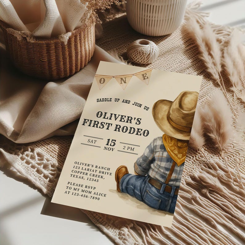 My First Rodeo Birthday Baby Boy Invite, First Birthday Invitation Boy, My First Rodeo Birthday Invite, Cowboy First Rodeo Birthday Invite