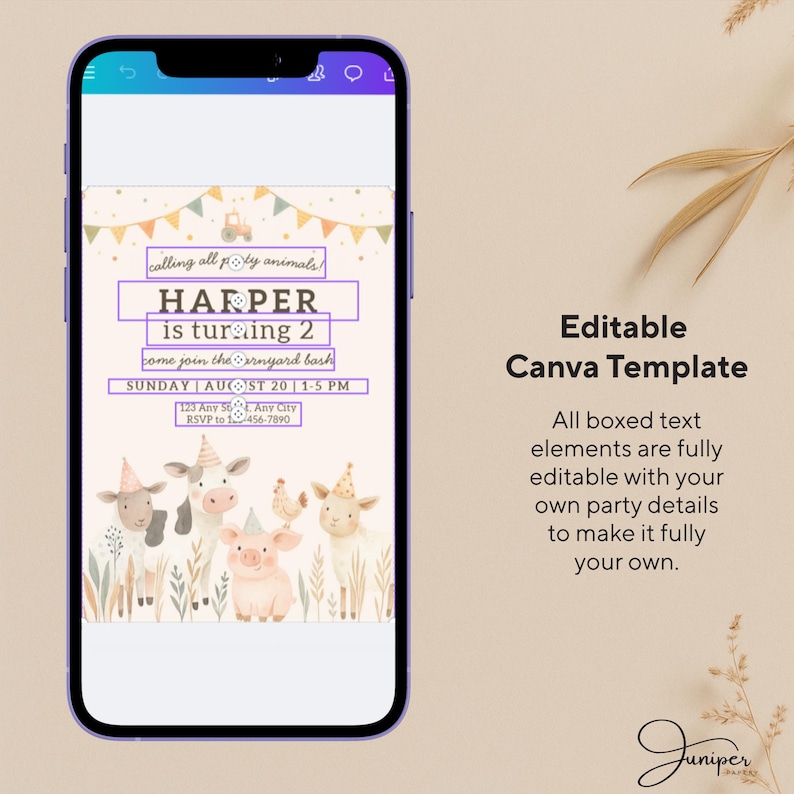 Party Animals Farm Invitation, 2nd Birthday Farm Animal Invite, Farm Invitation Two Year Old, Barnyard Bash Invitation, Petting Zoo Invite