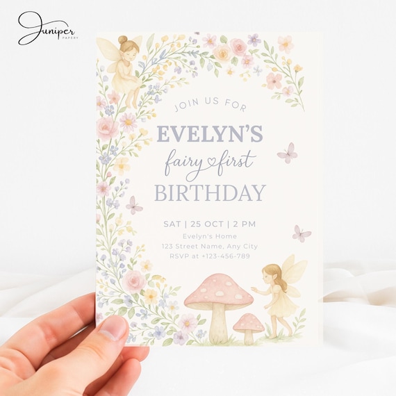 Pastel Fairy First Birthday Invitation, Our Little Fairy Invitation, Magical Fairy Invite, Fairy Garden Invitation, Fairy Butterflies Invite