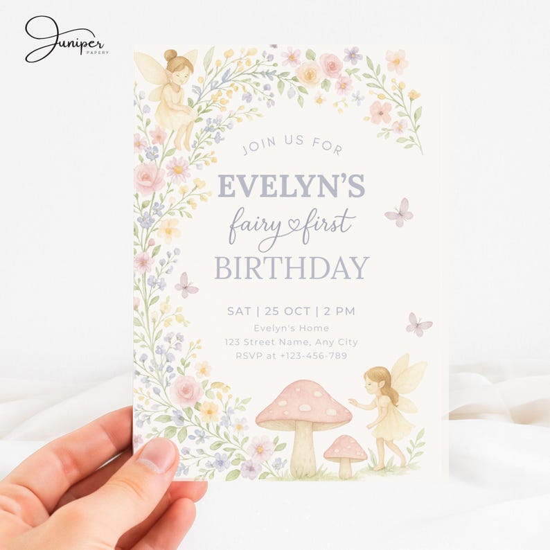 Pastel Fairy First Birthday Invitation, Our Little Fairy Invitation, Magical Fairy Invite, Fairy Garden Invitation, Fairy Butterflies Invite
