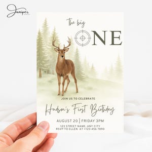 The Big One Deer 1st Birthday Invitation, Deer Birthday Invitation Boy, Deer Hunting Birthday Invitation, Baby Deer Birthday Invitation