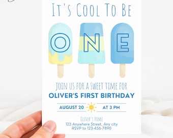 Popsicle Invitation Boy, Ice Cream Birthday Invitation, 1 Year Old Birthday Invite, Summer Party Invite, Popsicle Birthday Invitation Boy