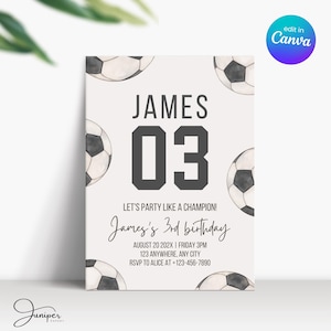 Invitation de football pour le 3e anniversaire, Invitation de sport pour le 3e anniversaire, Invitation d'anniversaire de garçon de 3 ans de football, modèle d'Invitation de fête de football