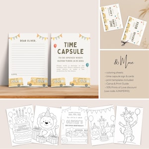 Editable School Bus Birthday Bundle, Safari Animal Bus Birthday Party Templates & Decor, Custom Birthday Signs, Toddler Birthday Decor