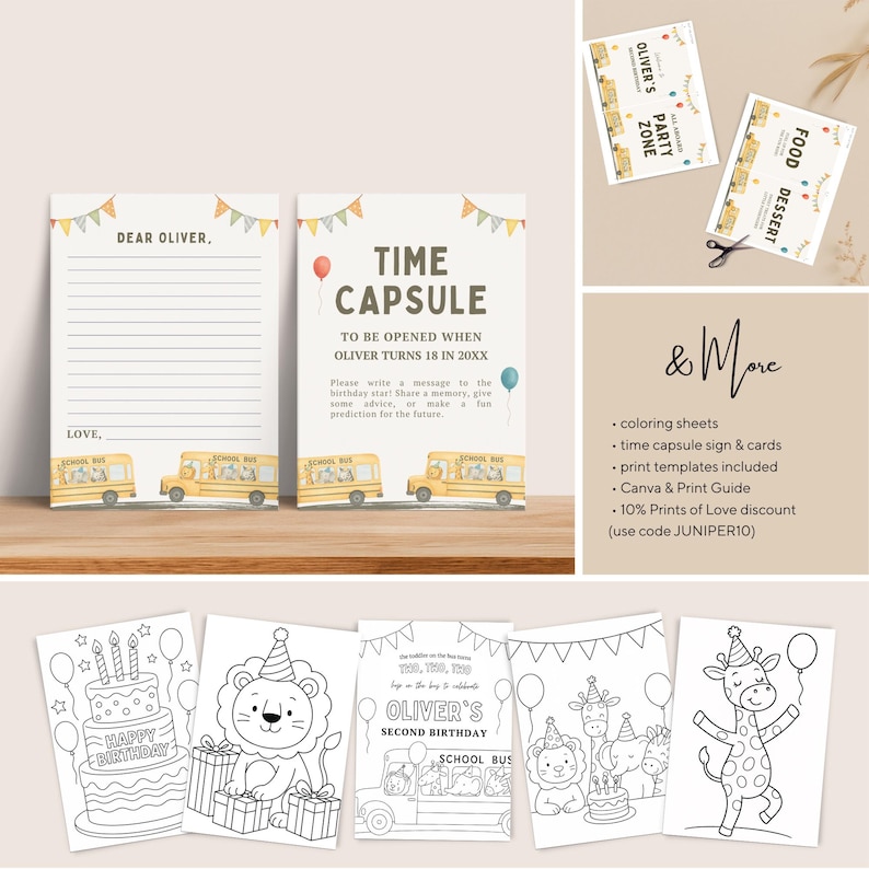 Editable School Bus Birthday Bundle, Safari Animal Bus Birthday Party Templates & Decor, Custom Birthday Signs, Toddler Birthday Decor