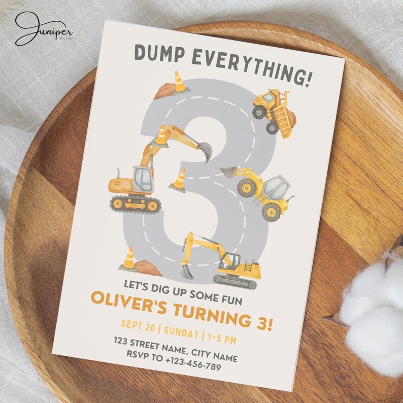 3rd Birthday Construction Invite