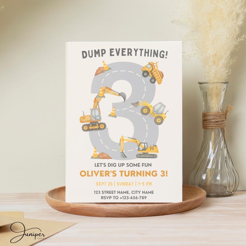 3rd Birthday Construction Invite
