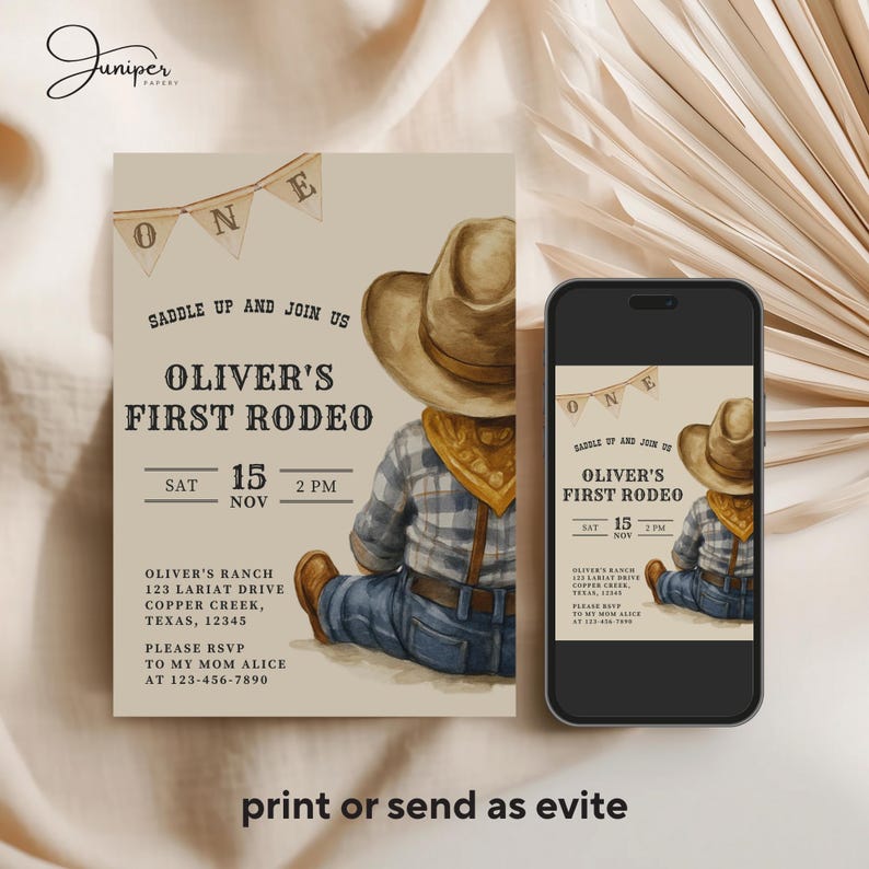 My First Rodeo Birthday Baby Boy Invite, First Birthday Invitation Boy, My First Rodeo Birthday Invite, Cowboy First Rodeo Birthday Invite