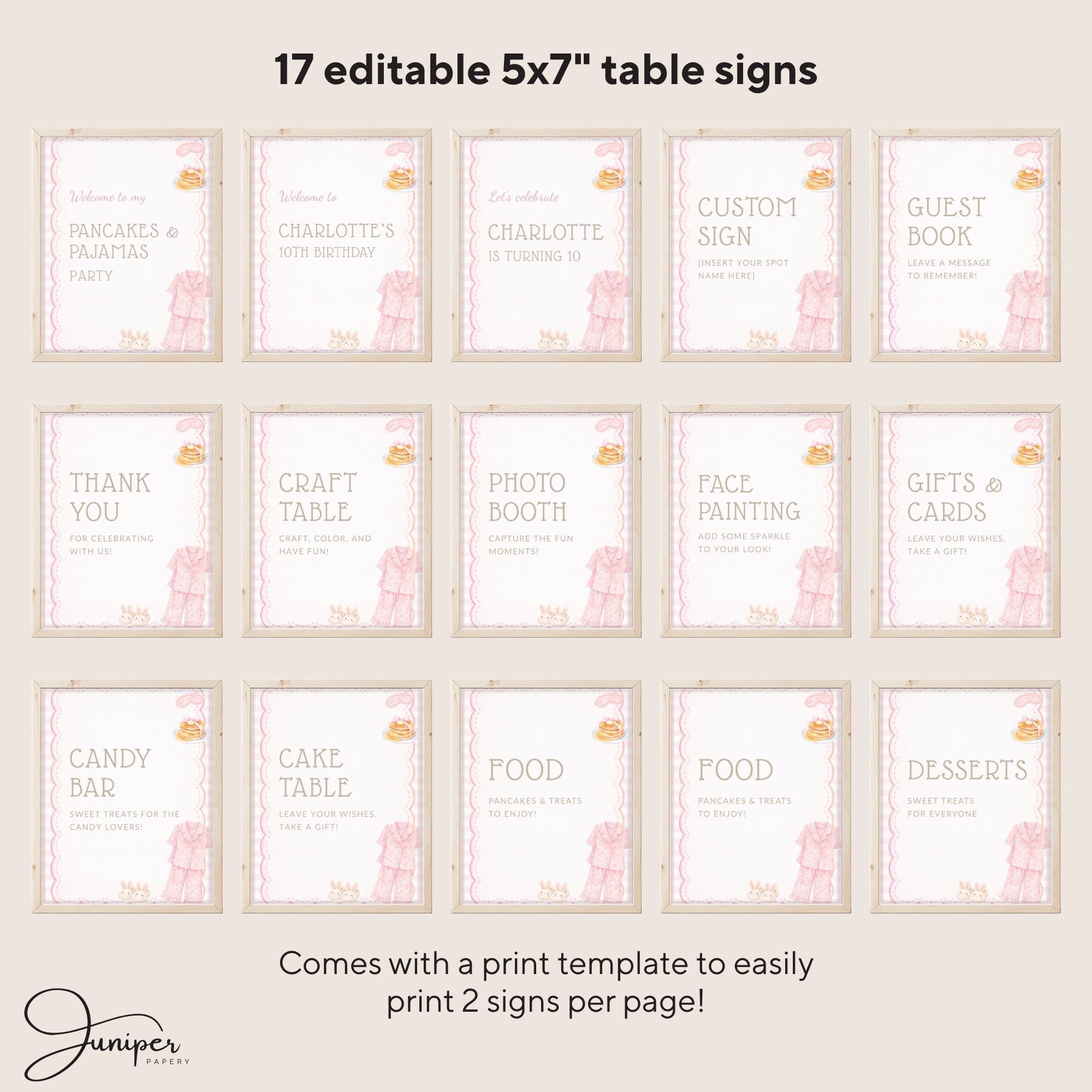 Pyjamas Signage Editable Pajamas & Pancake Birthday Table Signs, Breakfast Party Table ...