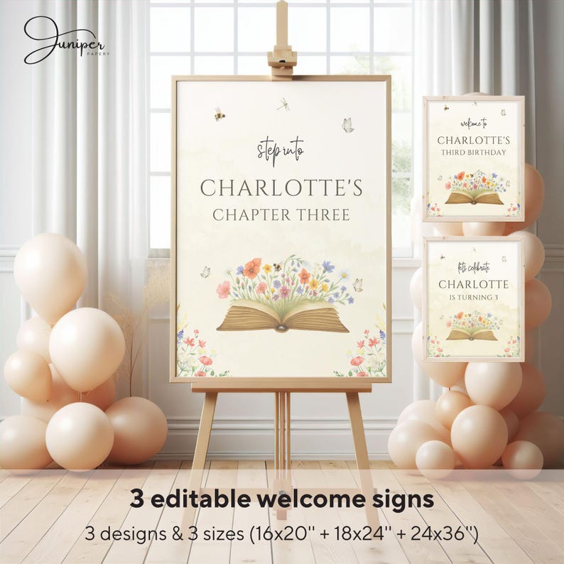 Editable New Chapter Birthday Bundle, Custom Storybook Birthday Signs ...
