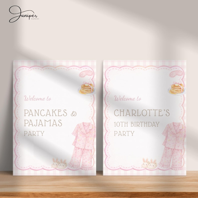 Pyjamas Signs Editable Pajamas & Pancake Birthday Welcome Signs, Custom Pancake Party ...
