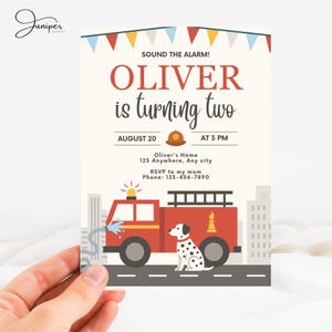 Sound The Alarm Invitation, Firetruck Birthday Invite, 2 Year Old Boy Birthday Invitation, Two The Rescue Birthday Boy Invitation 2 Years