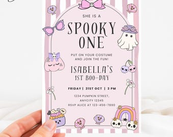 Spooky One Invitation, Spooky One Halloween Birthday Invitation, First Boo-Day Invite, First Birthday Invitation Girl, Pink Halloween Invite