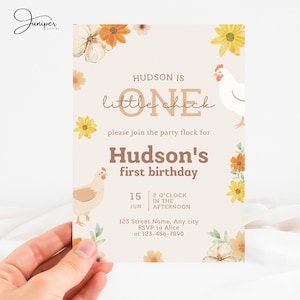 One Little Chick Birthday Invitation, Rustic Chicken Birthday Invitation, One Cute Chick Baby Birthday Invite, Chicken Farm Animal Invite