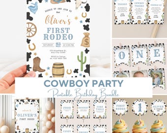 Editable First Rodeo Birthday Party Bundle, Cowboy Birthday Signs, Western Party Decor Set, Wild West Party Banner, Custom Cowboy Party