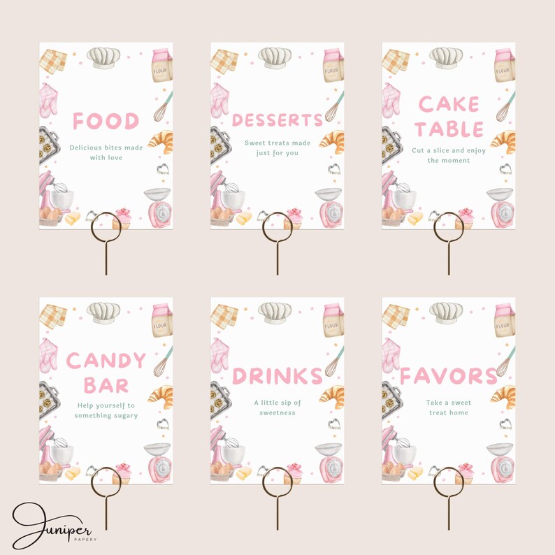 Editable Baking Party Birthday Table Signs, Baker Kitchen Party Table ...