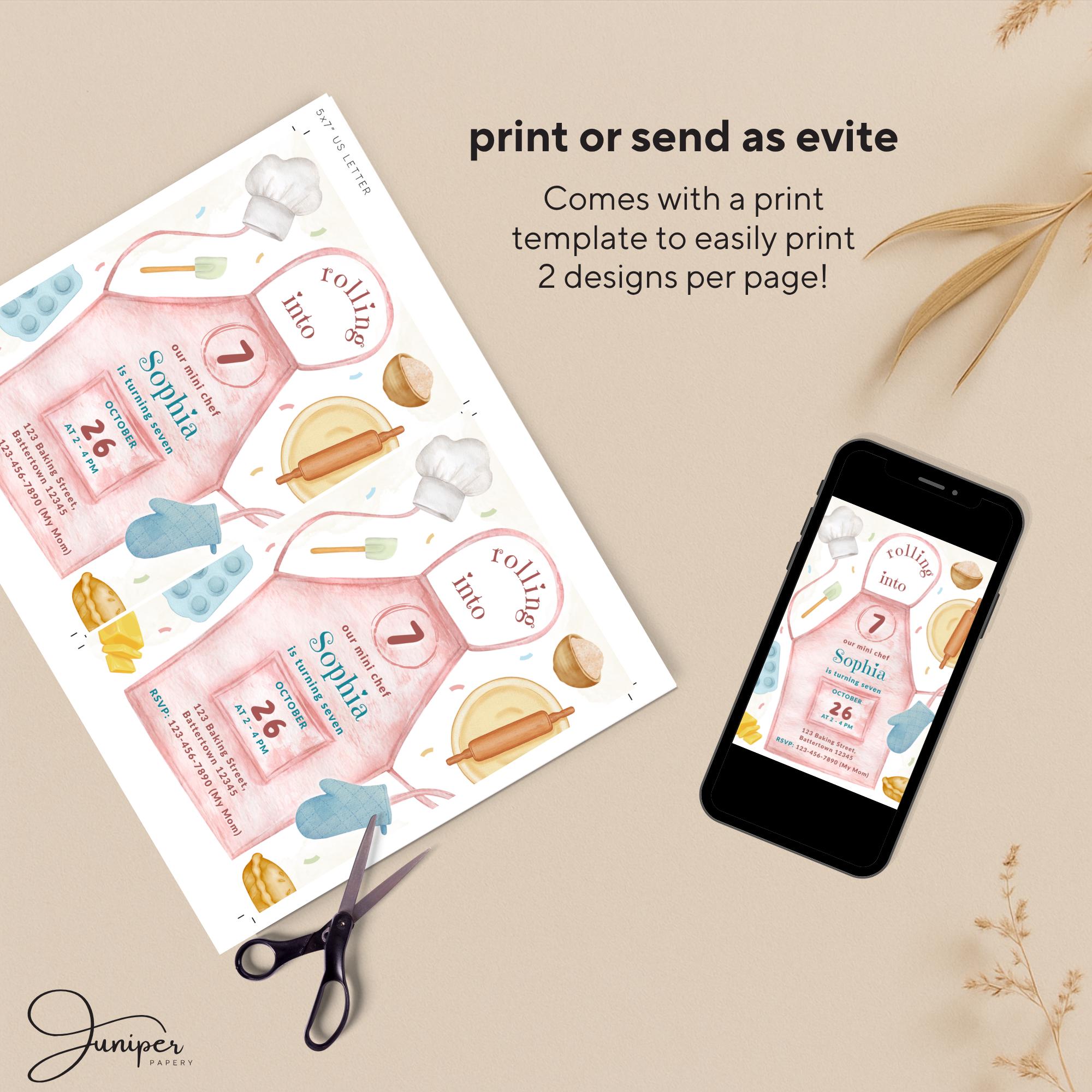 Editable Cooking Birthday Invitation, Pink Apron Cooking, Kitchen Party ...