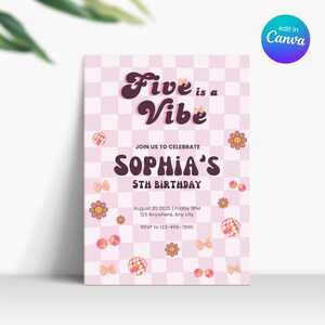 Five Is A Vibe Invitation Girl, Pink Five Year Old Girl Birthday Invite, Emoji Five Is A Vibe Party Invite, High Five Birthday Invite