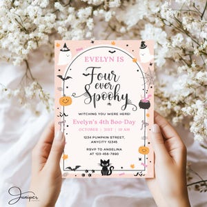 Four Ever Invitation, Spooky Halloween Birthday Invitation, 4th Boo-Day Invite, Pumpkin 4th Birthday Invitation Girl, Pink Halloween Invite