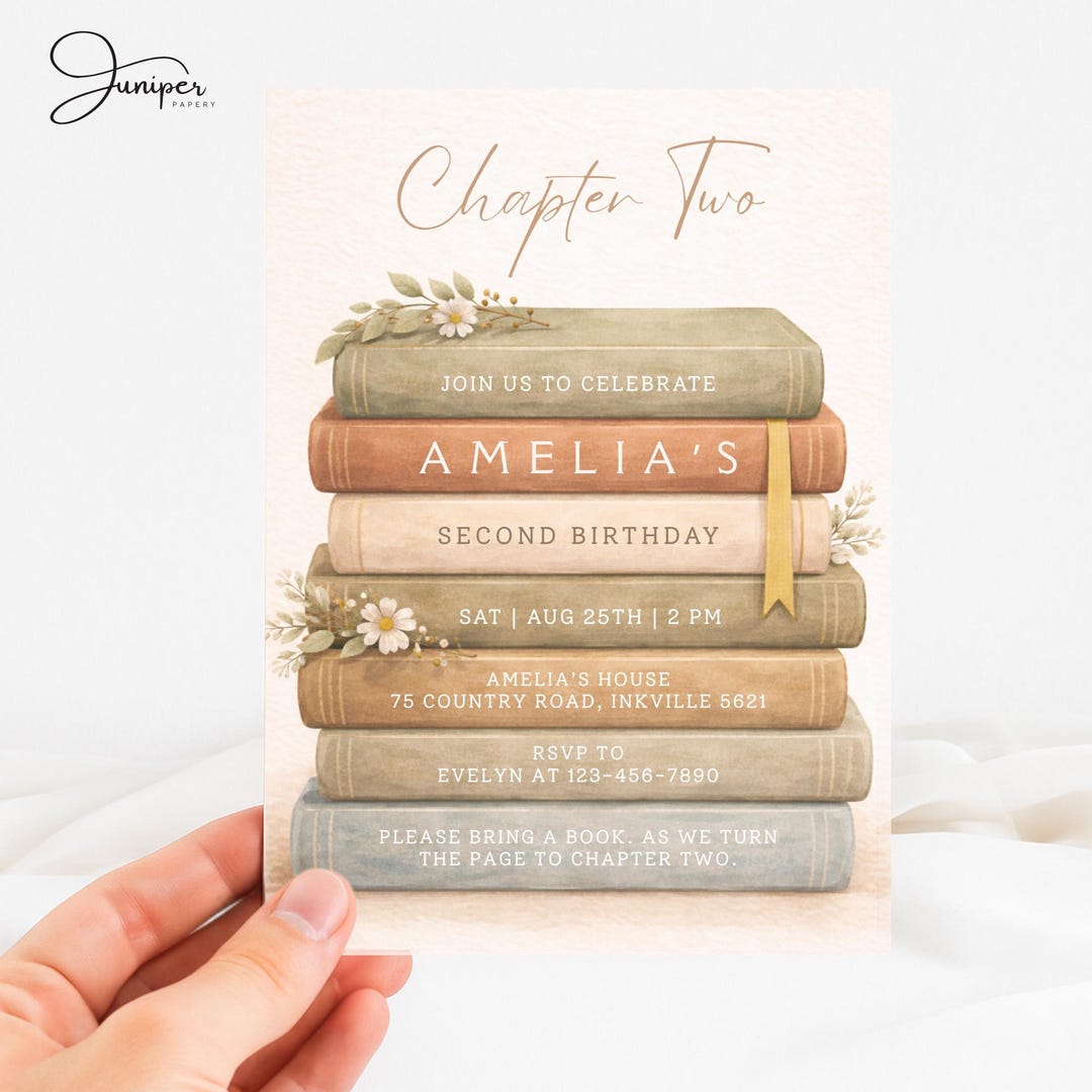 Chapter Two Birthday Invitation, Storybook Party Template, Bookish ...