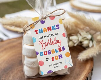 Editable Bubble Favor Tag Template, Colorful Bubble Decor, Summer Party Decoration, Custom Bubble Thank You Cards, Bubbles Thank You Tag