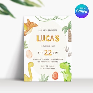 Faire-part d'anniversaire dinosaure 5 ans, faire-part d'anniversaire garçon de 5 ans, modèle d'Invitation d'anniversaire garçon dinosaure 5 ans, High Five inviter