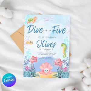Plonger dans cinq invitations d'anniversaire garçon, invitation 5e anniversaire sous la mer, invitation d'anniversaire garçon de 5 ans, invitation d'anniversaire de garçon 5 ans