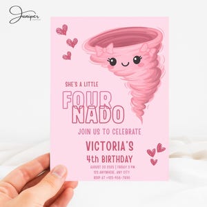 Fournado Birthday Invitation Girl, Fournado Invitation, Four Year Old Girl Birthday Invite, Birthday Girl Invite 4 Years, Tornado Invitation