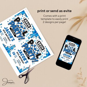 Bruh Pool Party Birthday Invitation, Blue Summer Invite, Boys Swimming Pool Party, 10th Birthday Poolside Invite, Water Splash Invite