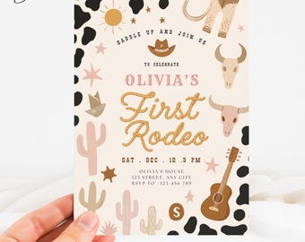 My First Rodeo Girl Birthday Invite, First Birthday Invitation Girl, My First Rodeo Birthday Invitate, Cowgirl First Rodeo Birthday Invite