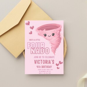 Fournado Birthday Invitation Girl | Canva Template | Twonado Invite