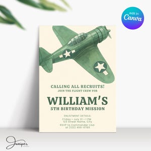 Faire-part de l'aviation militaire, invitation d'avion, faire-part d'anniversaire garçon de 5 ans, invitation d'anniversaire de transport, invitation de l'armée