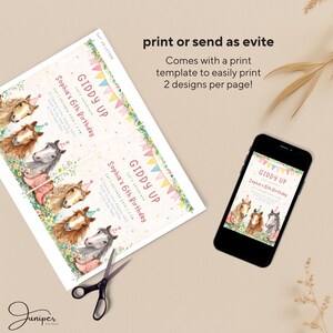 Horse Birthday Invitation, Giddy Up Birthday Party Invite, Girl's Birthday Invite, Pony Birthday Invite, Pink Floral Birthday Invite