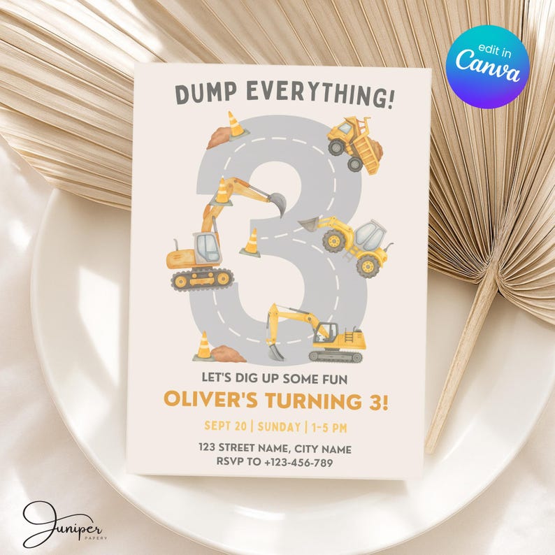 3rd Birthday Construction Invite