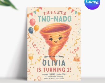 Twonado Birthday Invitation Girl, Twonado Invitation, Two Year Old Girl Birthday Invition, Birthday Girl Invite 2 Years, Tornado Invitation