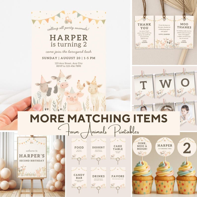 Find Matching Farm Animal Party Items In My Shop: https://juniperpapery.etsy.com/listing/4326395222